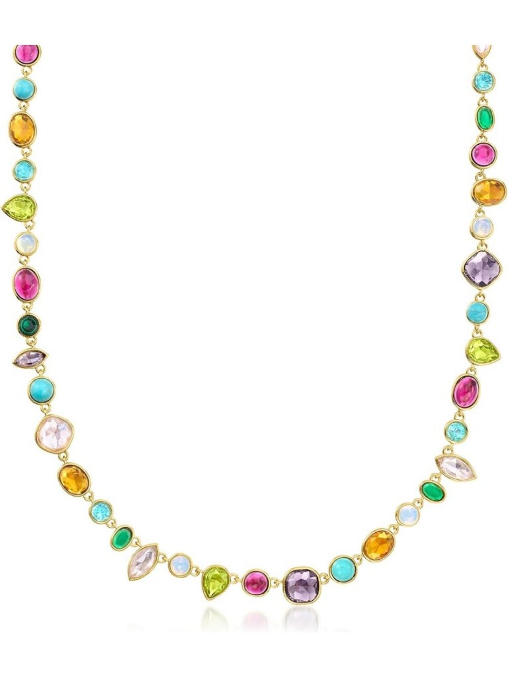 Stunning 14kt Yellow Gold-Plated Necklace with Multicolored Gemstones, 18